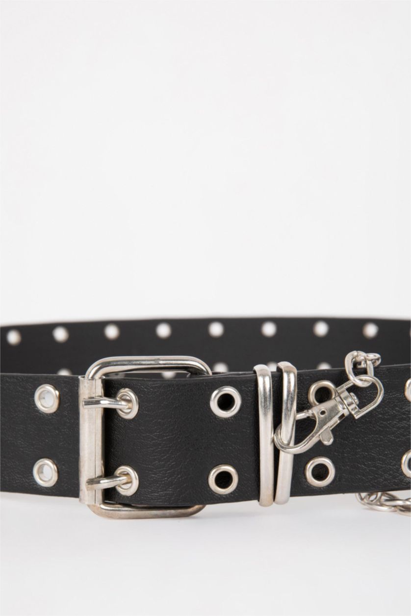 Kadın Siyah Kadın Zincir Detaylı Suni Deri Kemer