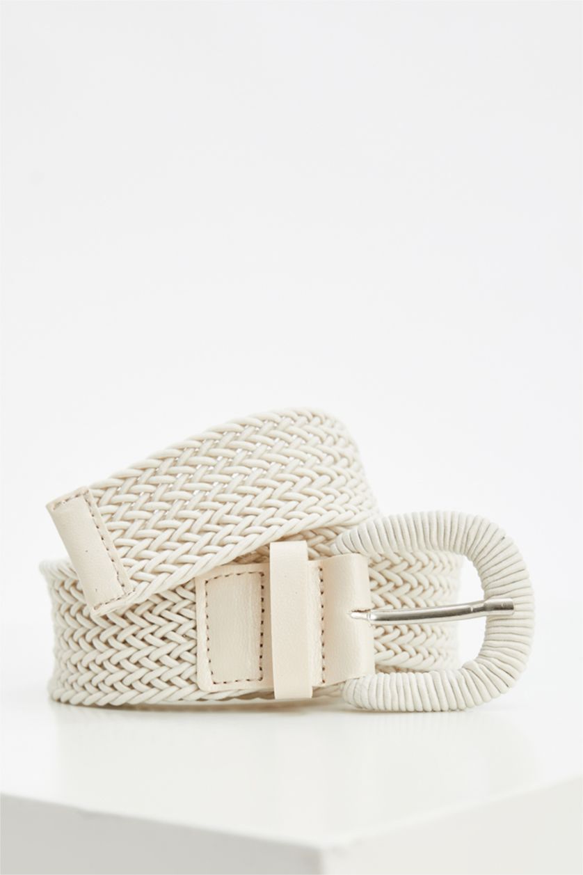 WOMAN Vison Women's Knit Patterned Faux Leather Belt