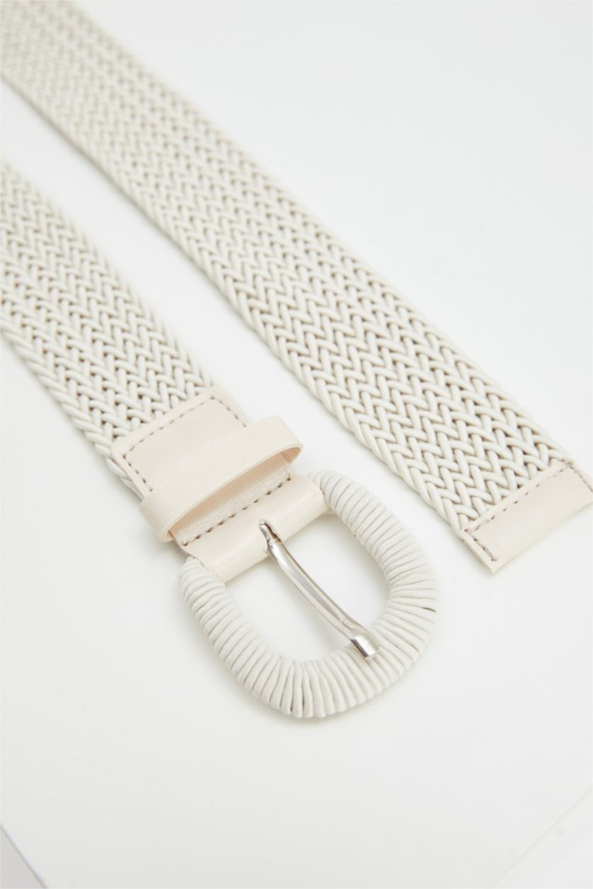 WOMAN Vison Women's Knit Patterned Faux Leather Belt