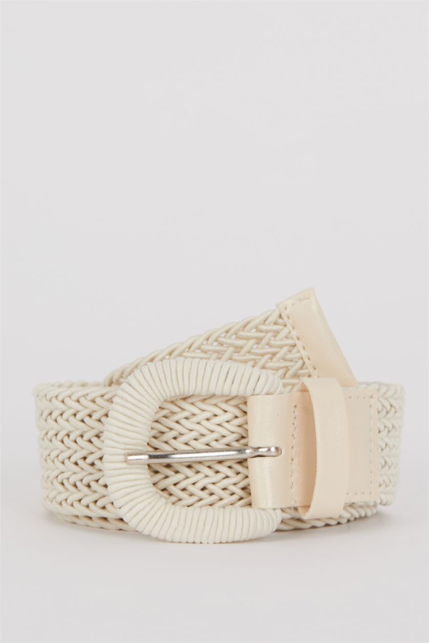 WOMAN Ecru Women's Knit Patterned Faux Leather Belt