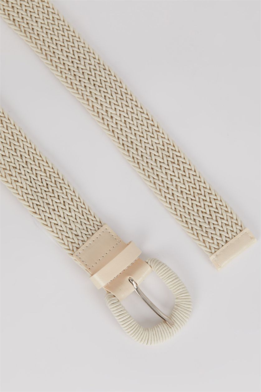 WOMAN Ecru Women's Knit Patterned Faux Leather Belt