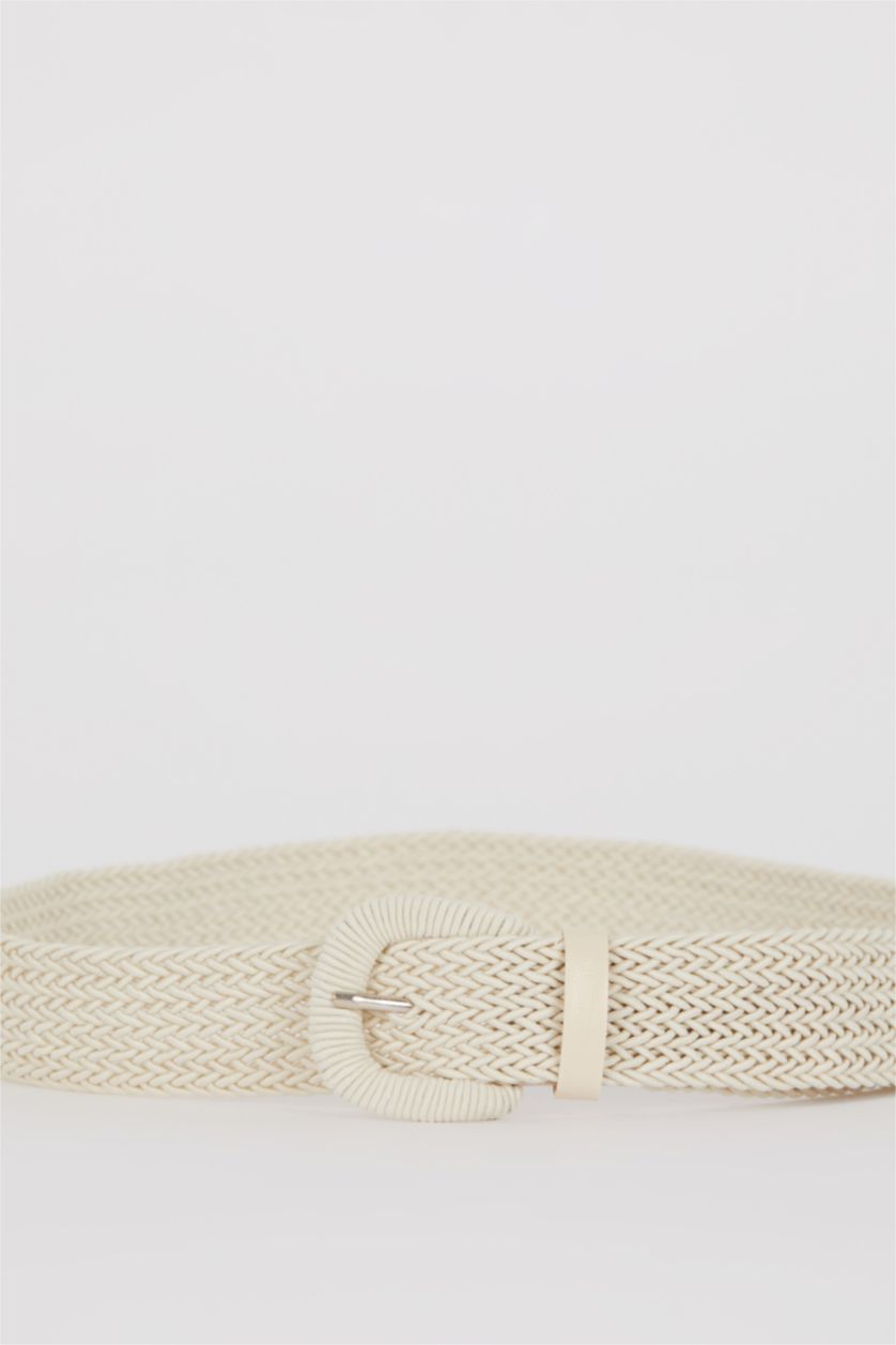 WOMAN Ecru Women's Knit Patterned Faux Leather Belt
