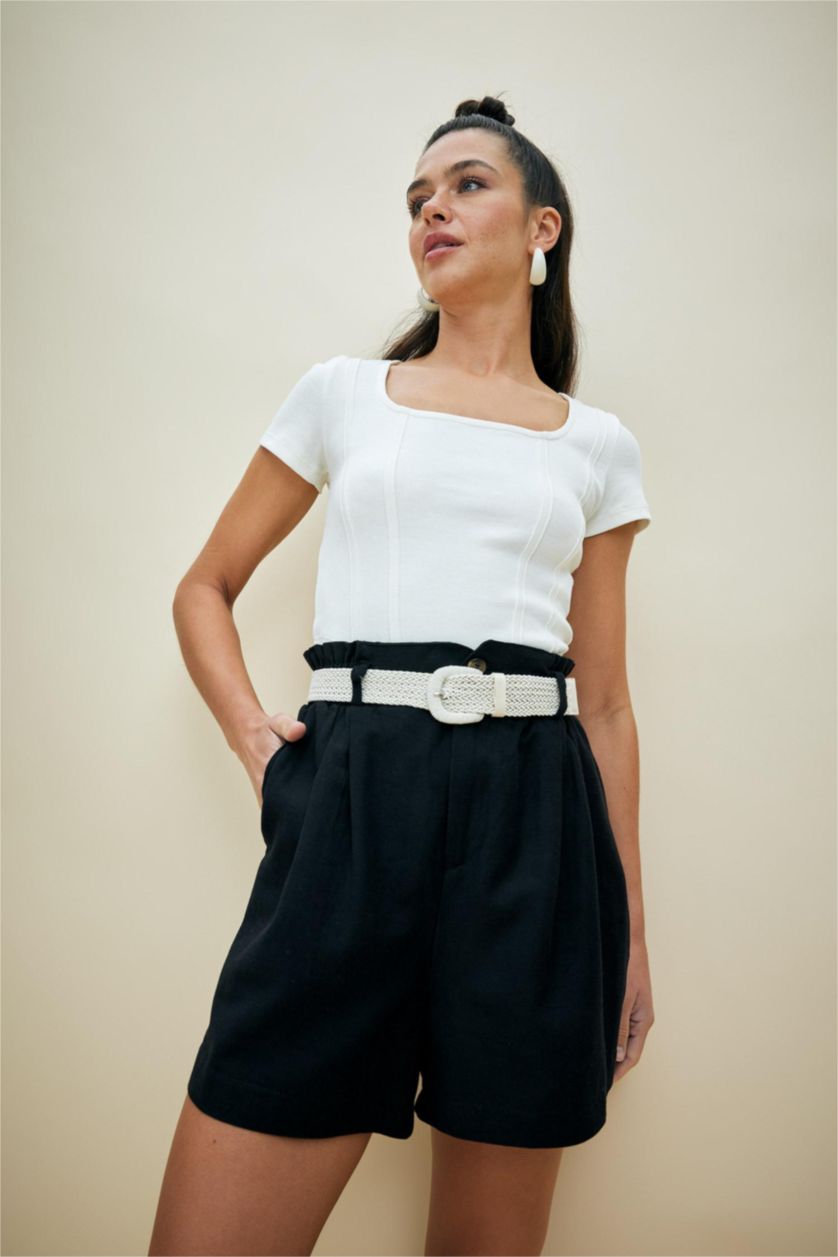 WOMAN Ecru Women's Knit Patterned Faux Leather Belt