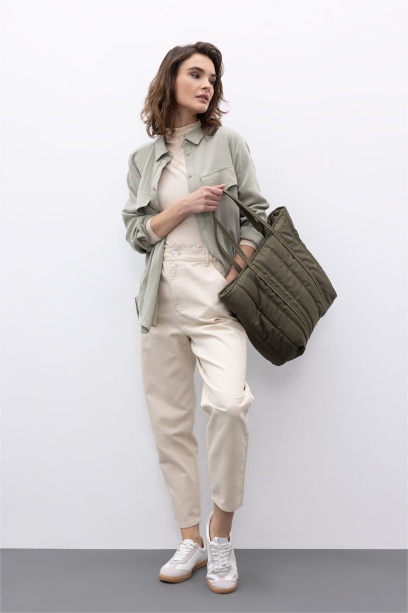 Kadın Bej Baggy Gabardin %100 Pamuk Pantolon