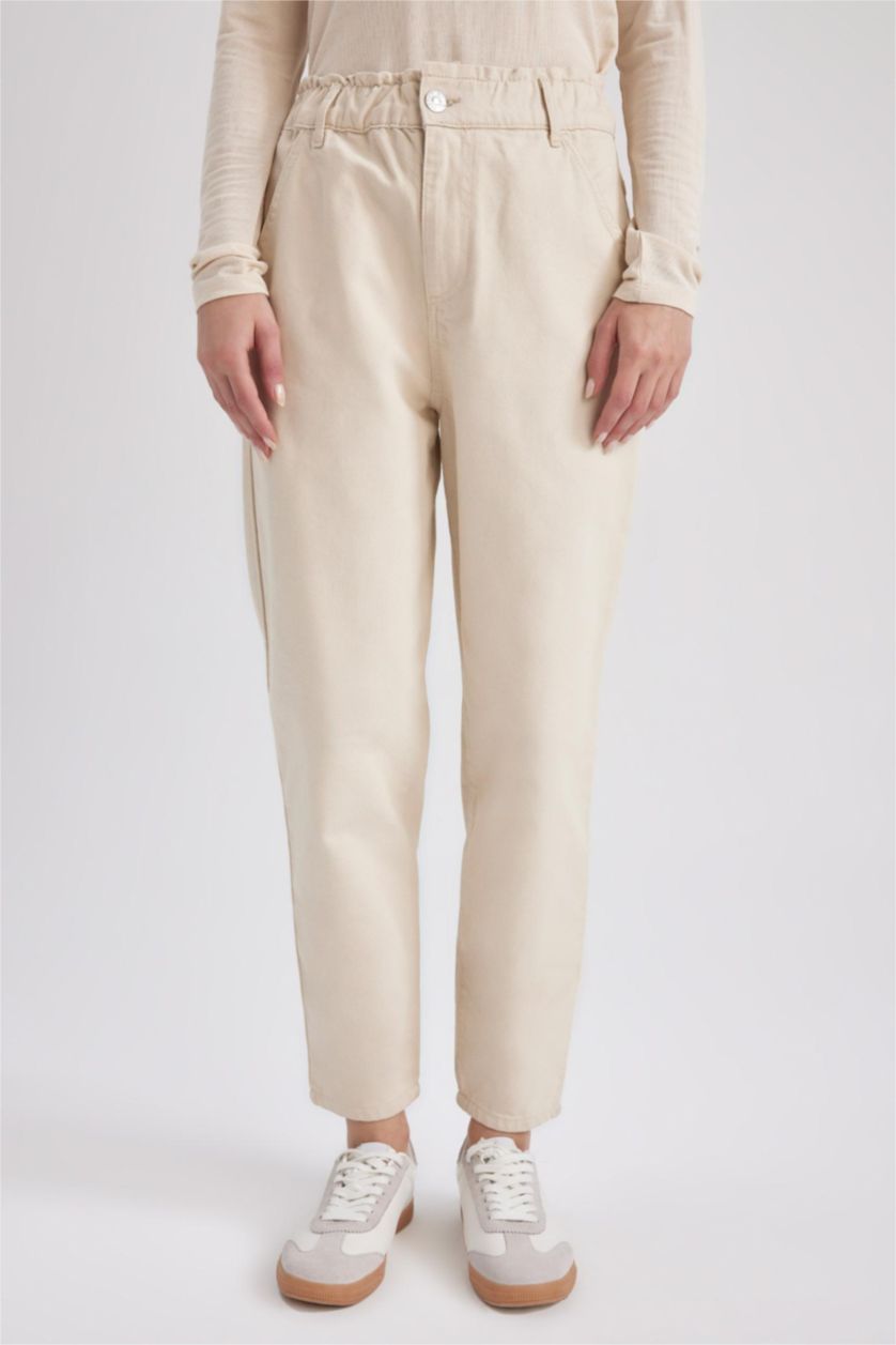 Kadın Bej Baggy Gabardin %100 Pamuk Pantolon