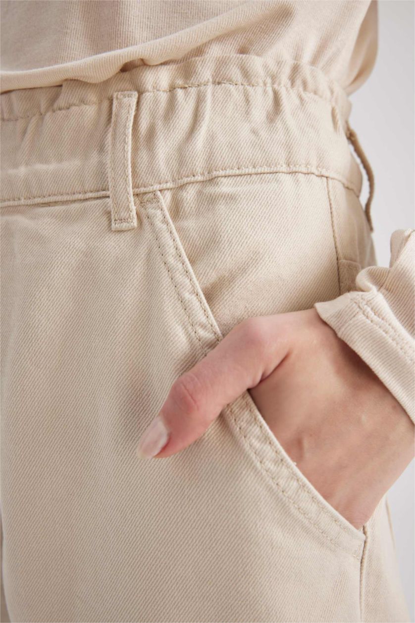 Kadın Bej Baggy Gabardin %100 Pamuk Pantolon