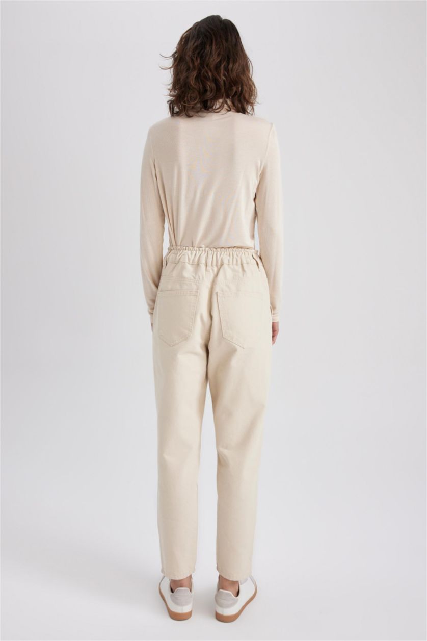 Kadın Bej Baggy Gabardin %100 Pamuk Pantolon