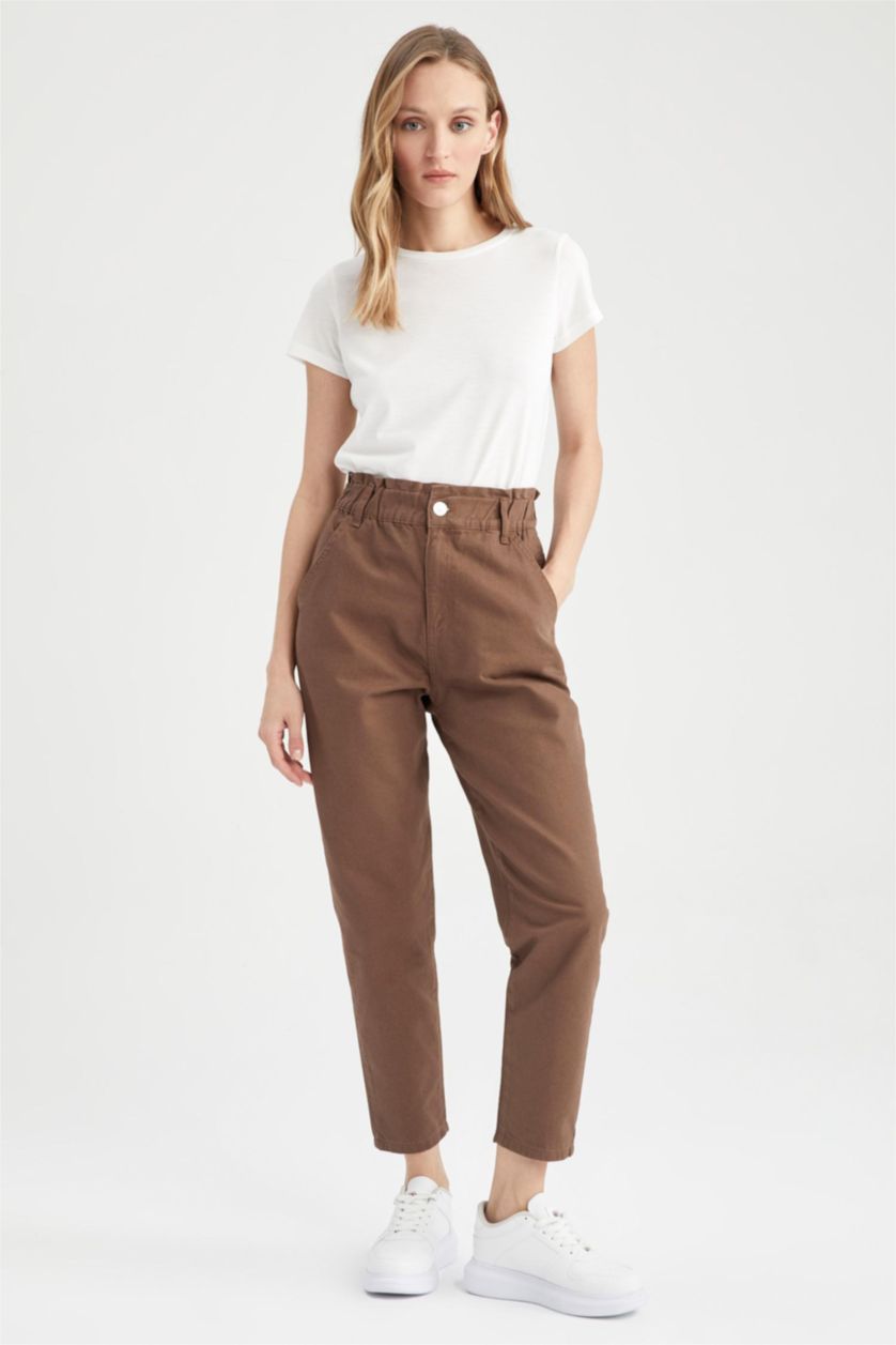 WOMAN Brown Baggy Gabardine  Cotton Trousers