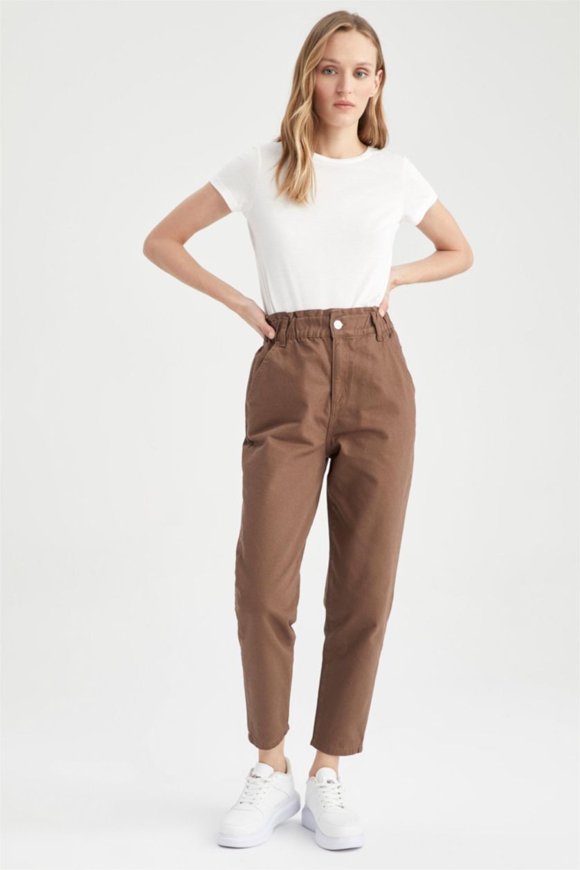 WOMAN Brown Baggy Gabardine  Cotton Trousers