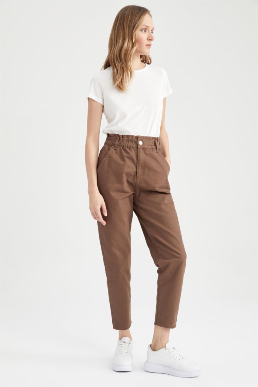 WOMAN Brown Baggy Gabardine  Cotton Trousers