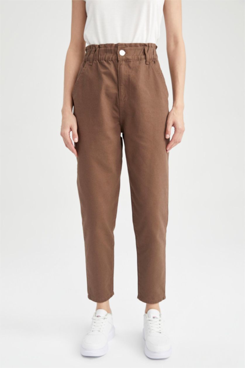 WOMAN Brown Baggy Gabardine  Cotton Trousers