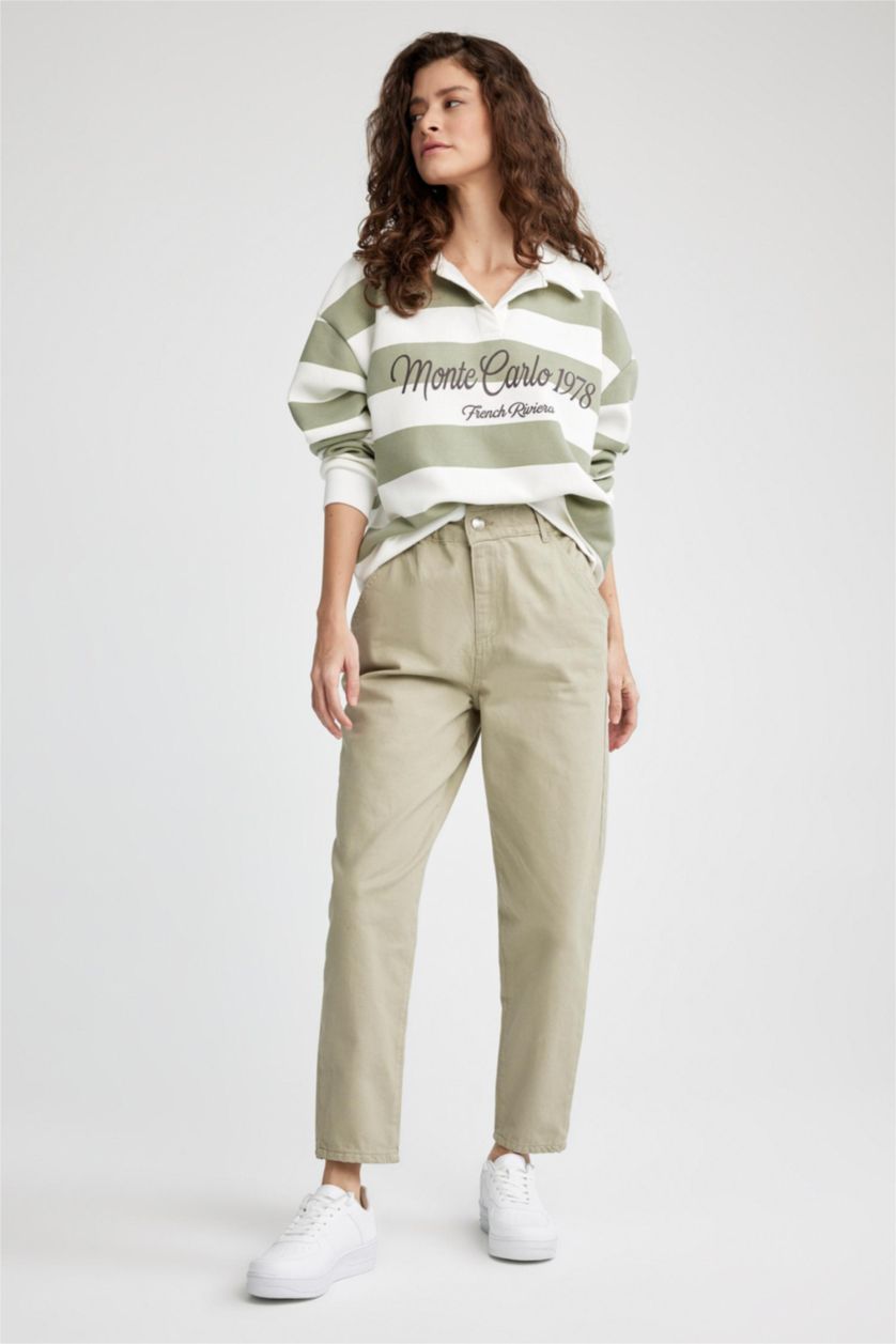 WOMAN Light Khaki Baggy Gabardine  Cotton Trousers