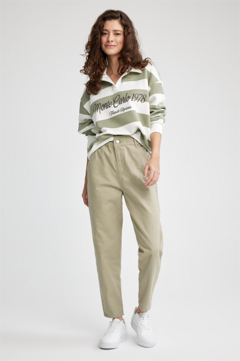WOMAN Light Khaki Baggy Gabardine  Cotton Trousers