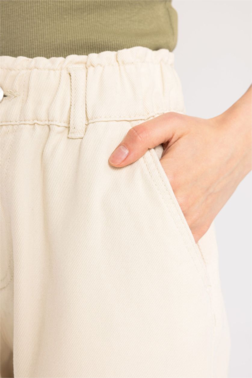 WOMAN Beige Paperbag Fit With Pockets Gabardine Trousers