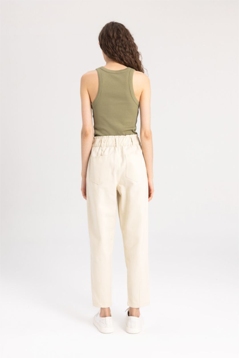 WOMAN Beige Paperbag Fit With Pockets Gabardine Trousers