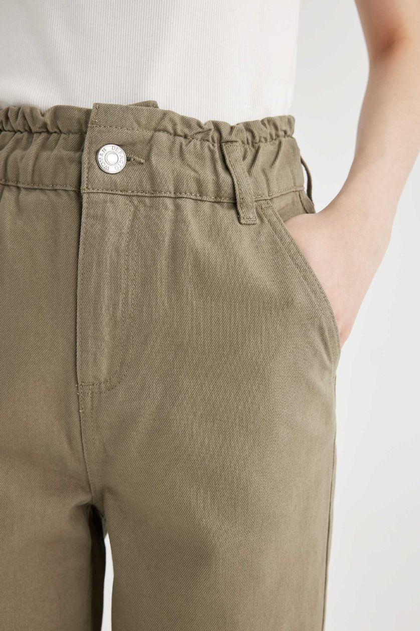WOMAN Light Khaki Paperbag Fit With Pockets Gabardine Trousers