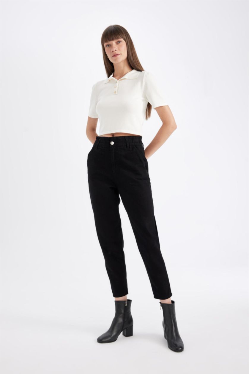WOMAN Black Paperbag Waist Paperbag Fit Trousers