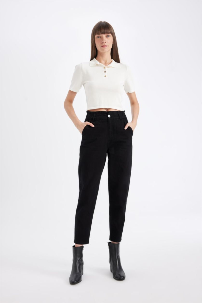 WOMAN Black Paperbag Waist Paperbag Fit Trousers