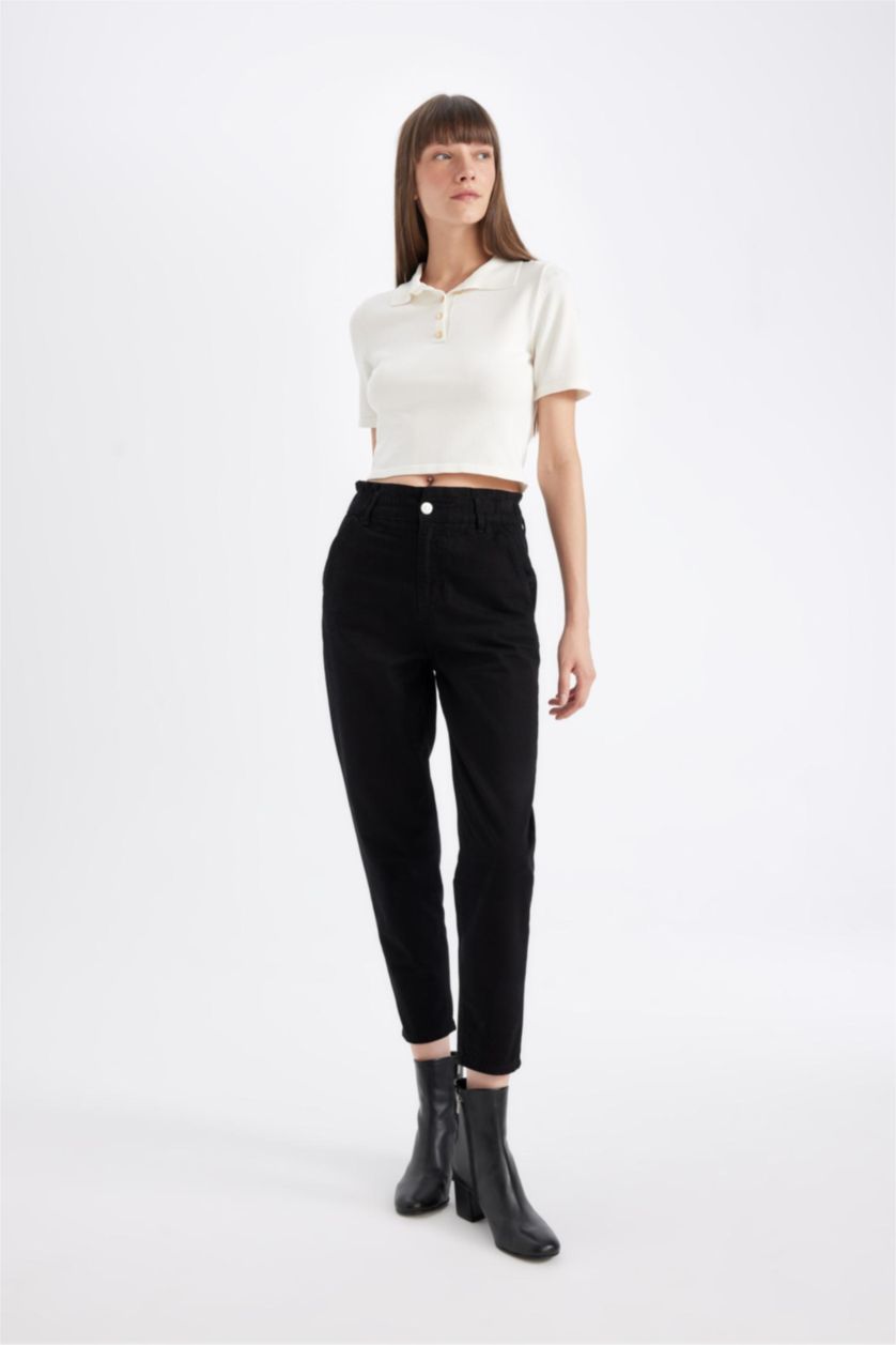 WOMAN Black Paperbag Waist Paperbag Fit Trousers