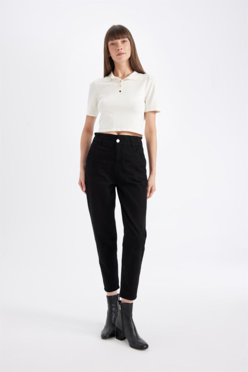 WOMAN Black Paperbag Waist Paperbag Fit Trousers