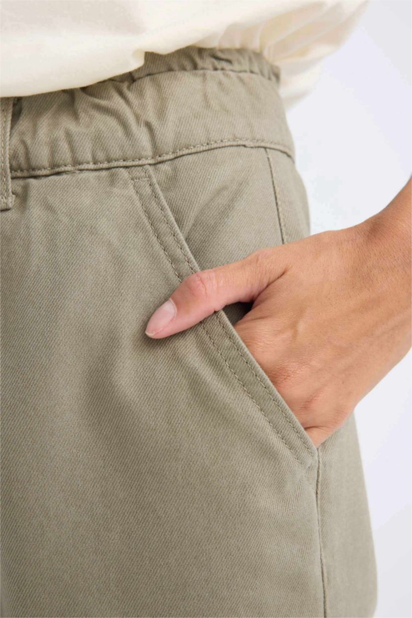 FEMME Kaki Pantalon Paperbag en Gabardine avec poches