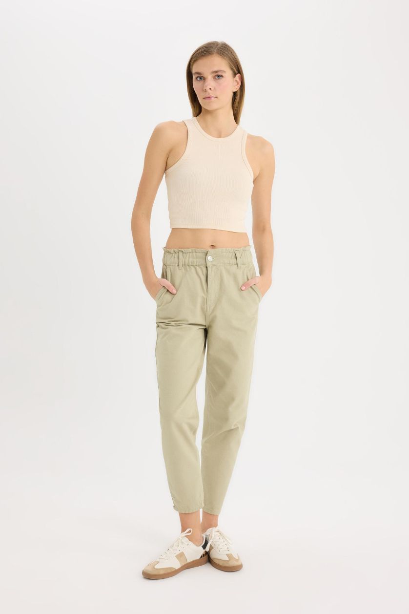 WOMAN Light Khaki Baggy Gabardine Cotton Trousers
