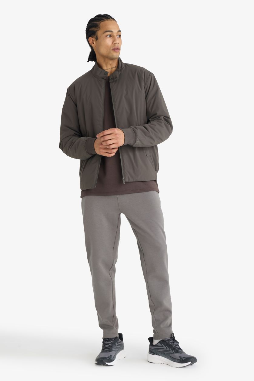 Erkek Koyu Gri Slim Fit Dar Kesim Fermuarlı Standart Paça Jogger Eşofman Altı