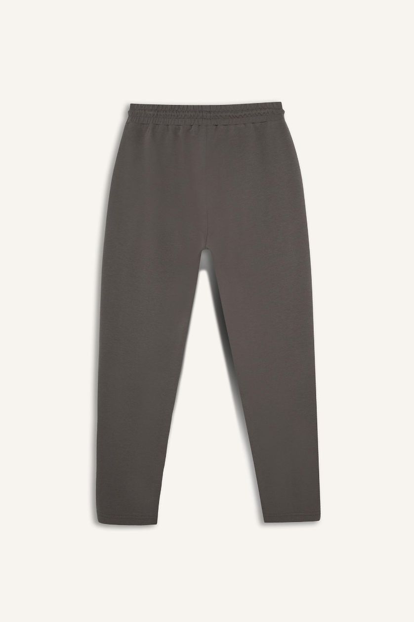 Erkek Koyu Gri Slim Fit Dar Kesim Fermuarlı Standart Paça Jogger Eşofman Altı
