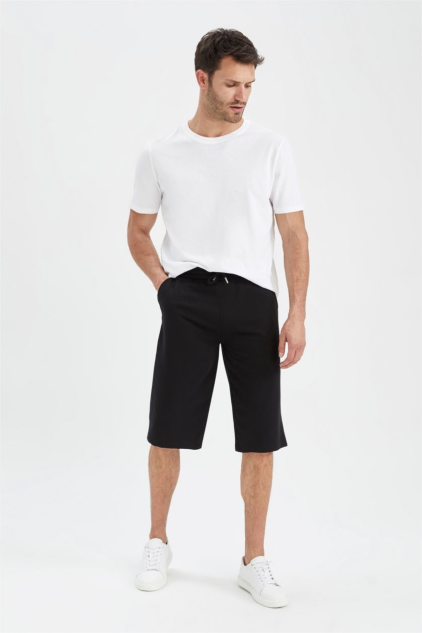 Erkek Siyah Regular Fıt Uzun Şort