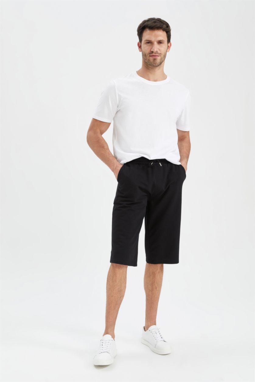 Erkek Siyah Regular Fıt Uzun Şort
