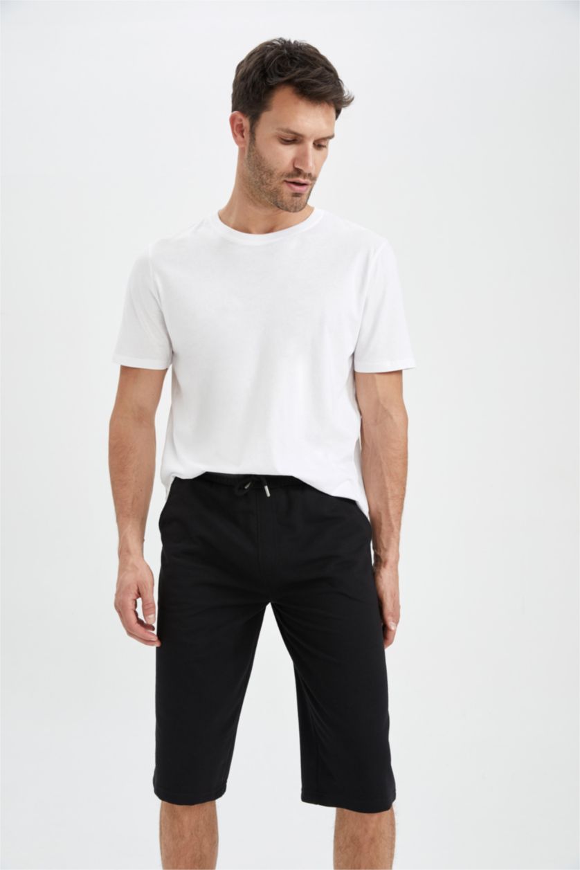 Erkek Siyah Regular Fıt Uzun Şort