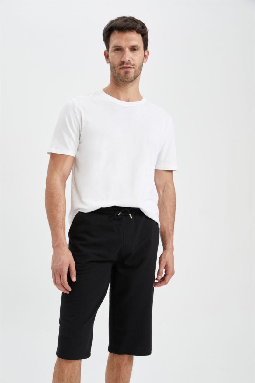 Erkek Siyah Regular Fıt Uzun Şort