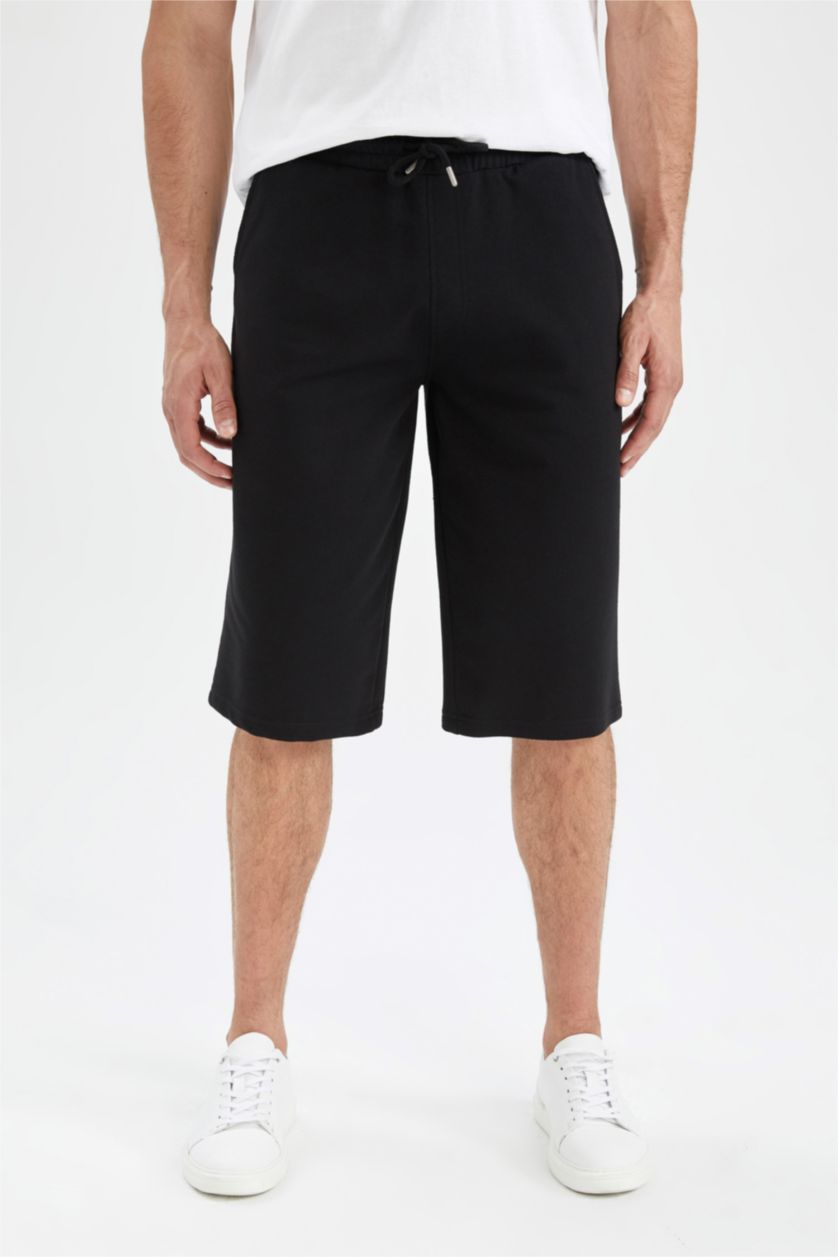 Erkek Siyah Regular Fıt Uzun Şort