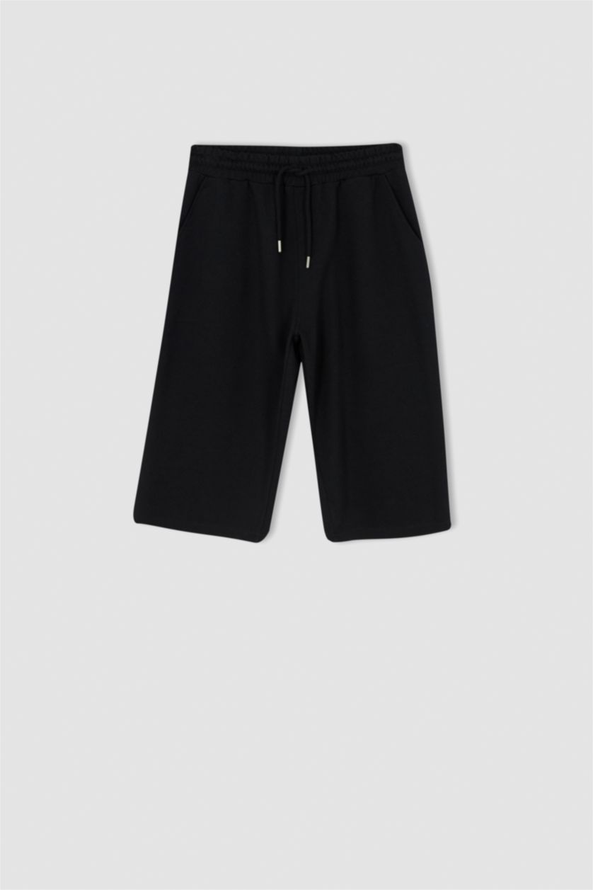 Erkek Siyah Regular Fıt Uzun Şort