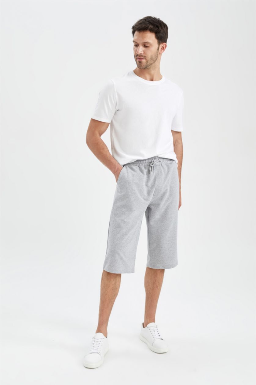 Мужчины Серый меланж Длинные шорты стандартного кроя