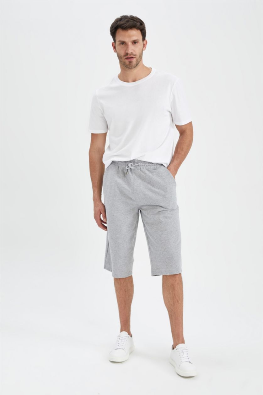 Мужчины Серый меланж Длинные шорты стандартного кроя