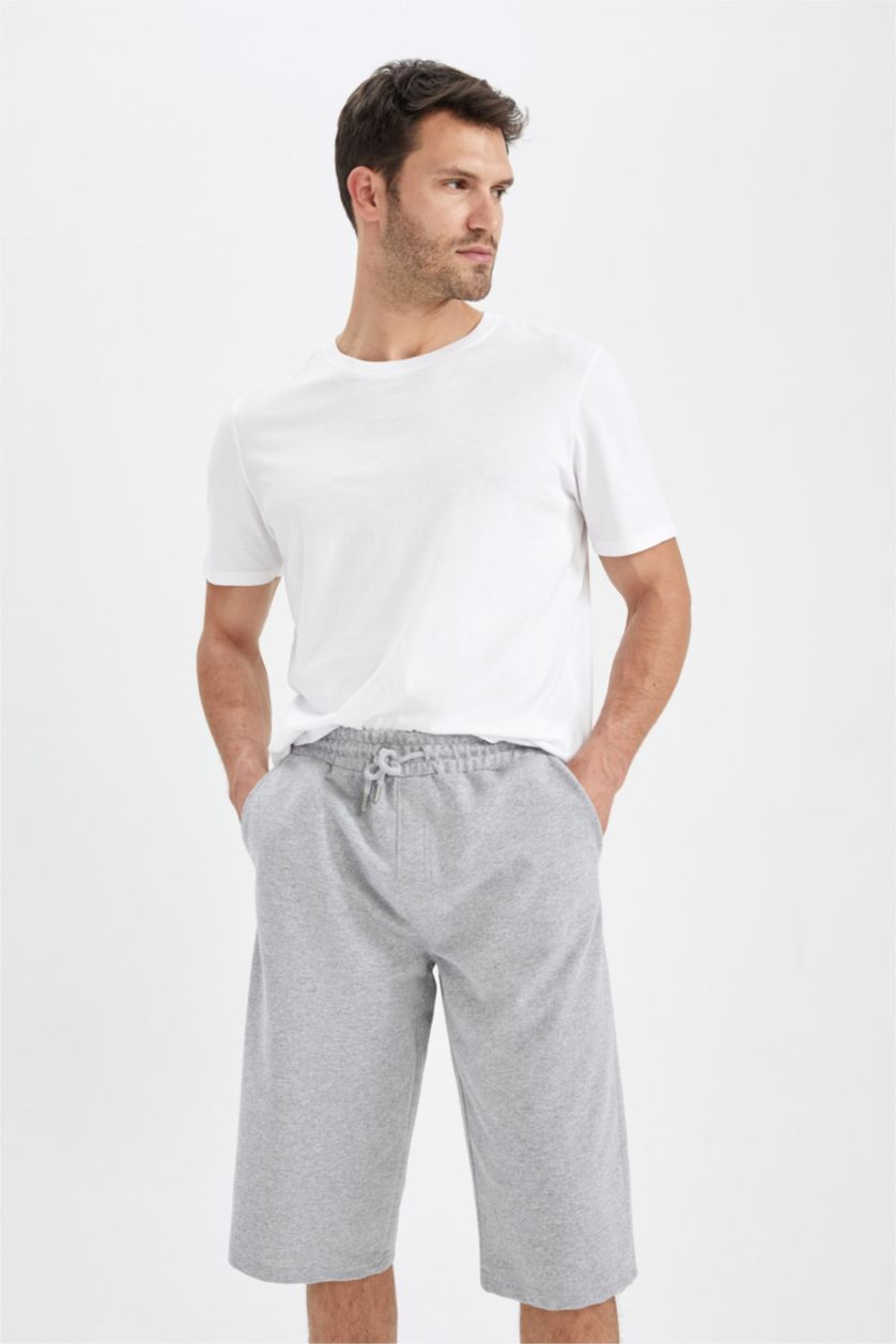 Мужчины Серый меланж Длинные шорты стандартного кроя