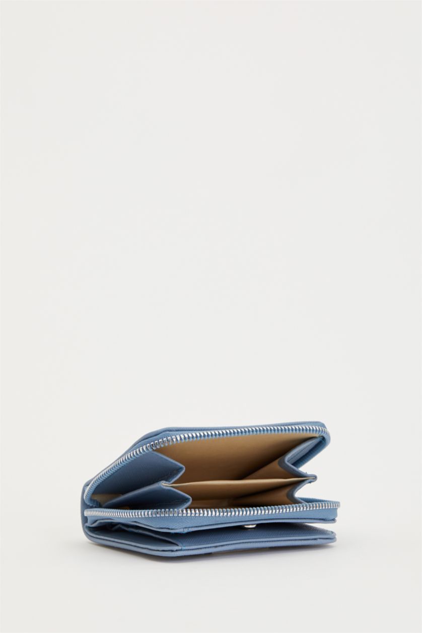 Kadın Açık Mavi Kadın Fermuarlı Suni Deri Cüzdan