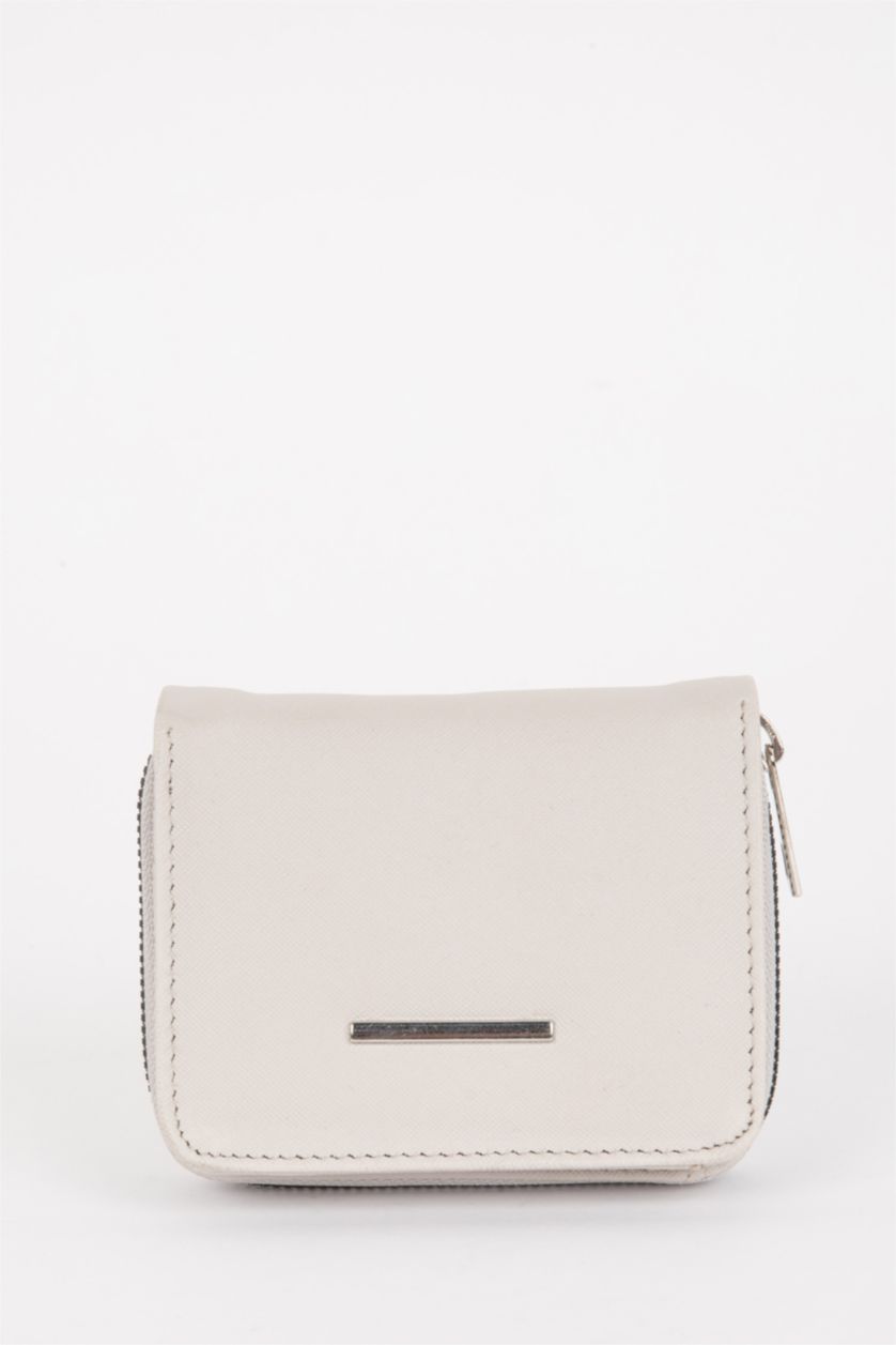 Kadın Açık Gri Kadın Fermuarlı Suni Deri Cüzdan