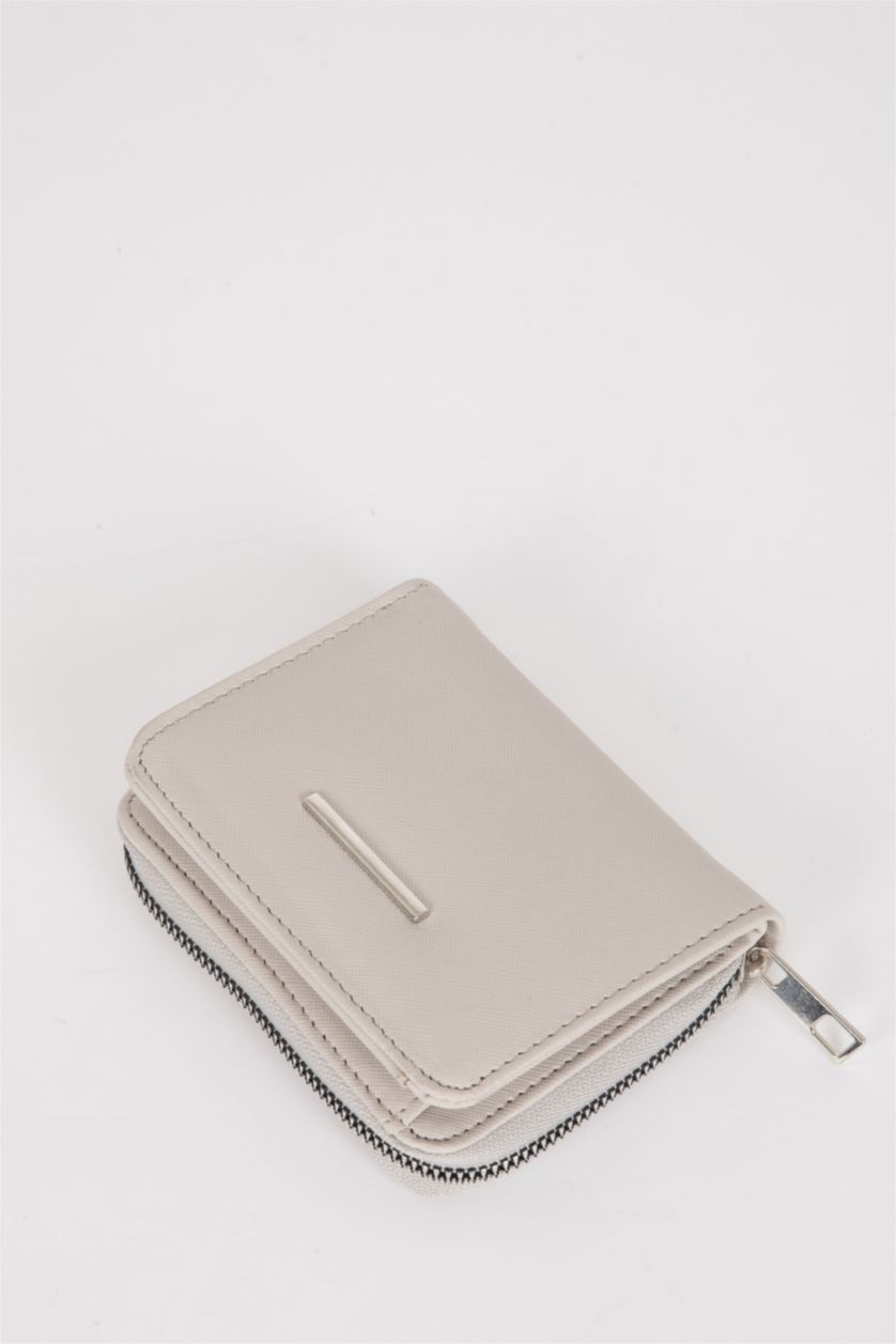 Kadın Açık Gri Kadın Fermuarlı Suni Deri Cüzdan