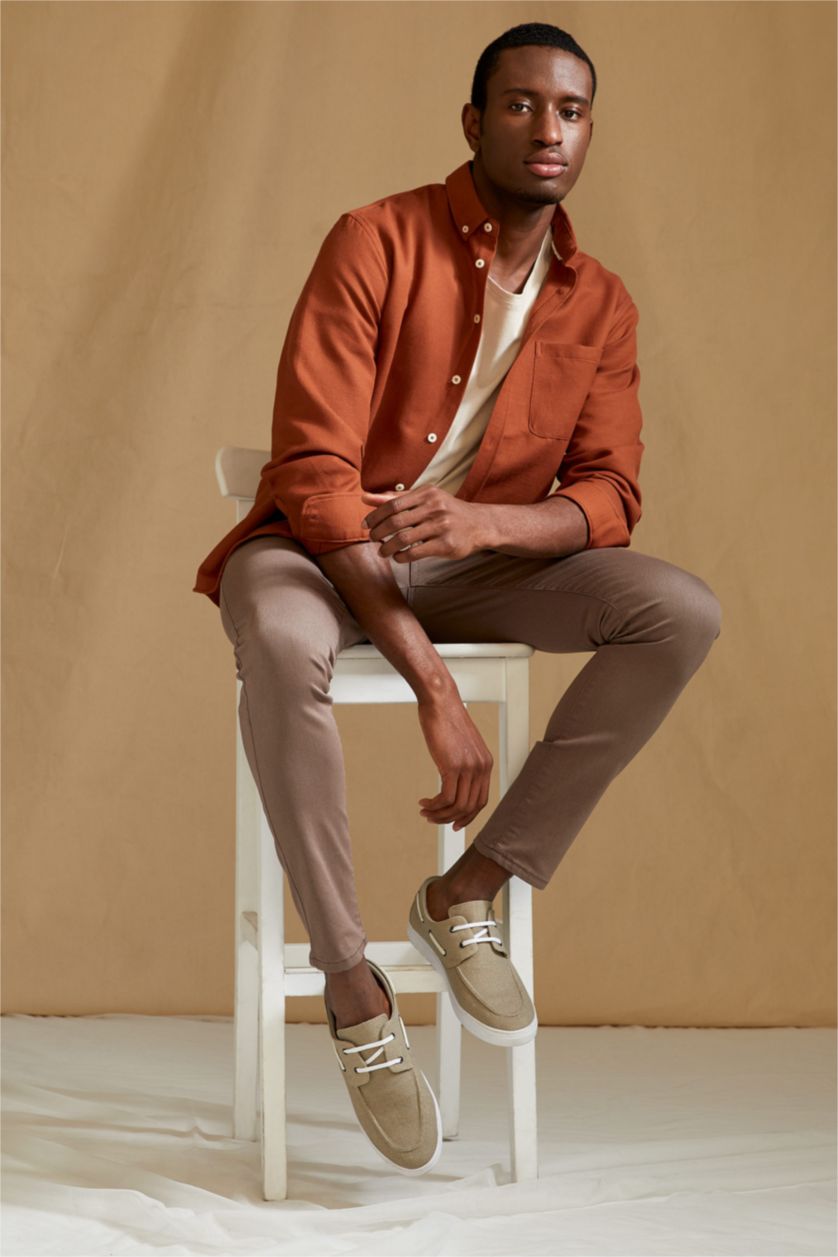 MAN Olive Slim Fit Gabardine Trousers