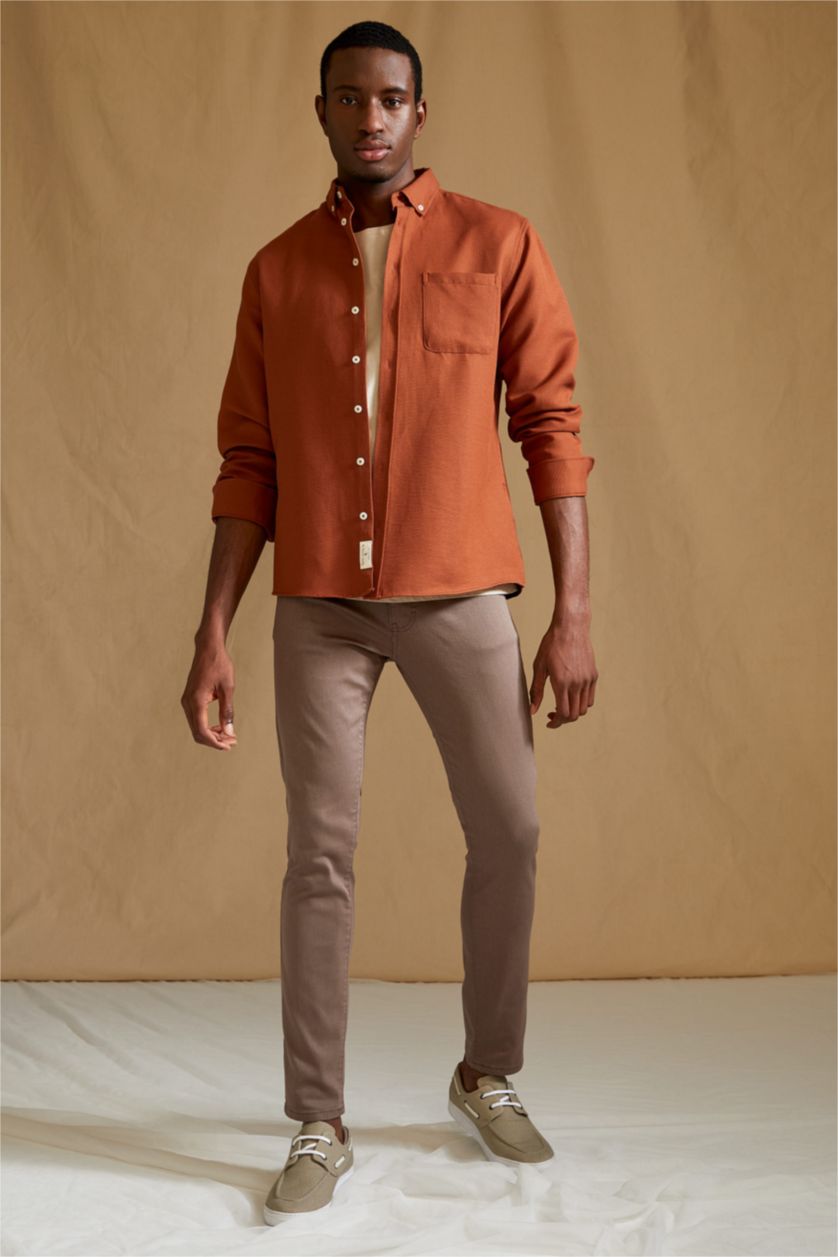 MAN Olive Slim Fit Gabardine Trousers