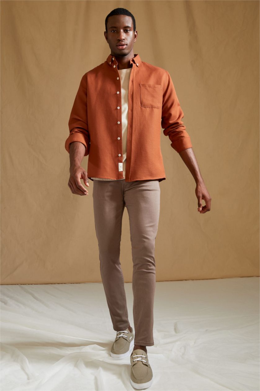 MAN Olive Slim Fit Gabardine Trousers