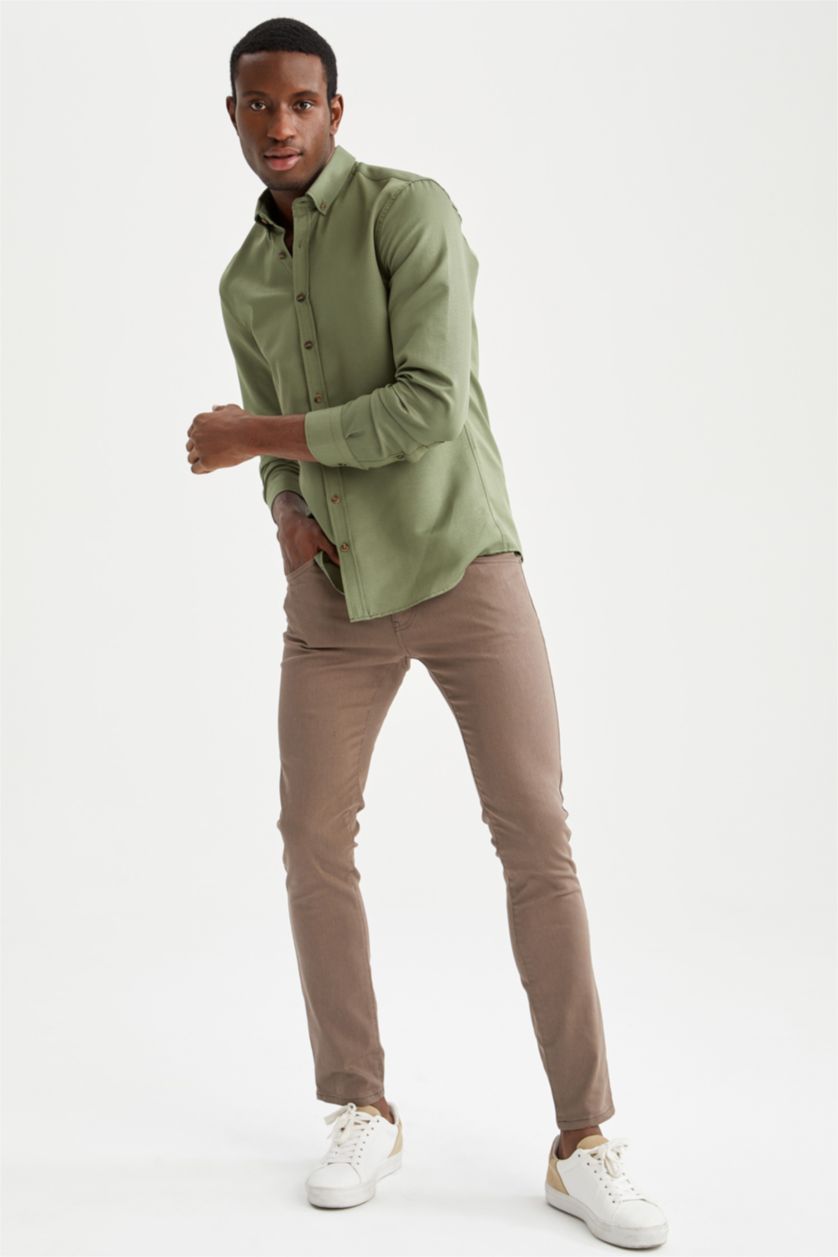 MAN Olive Slim Fit Gabardine Trousers