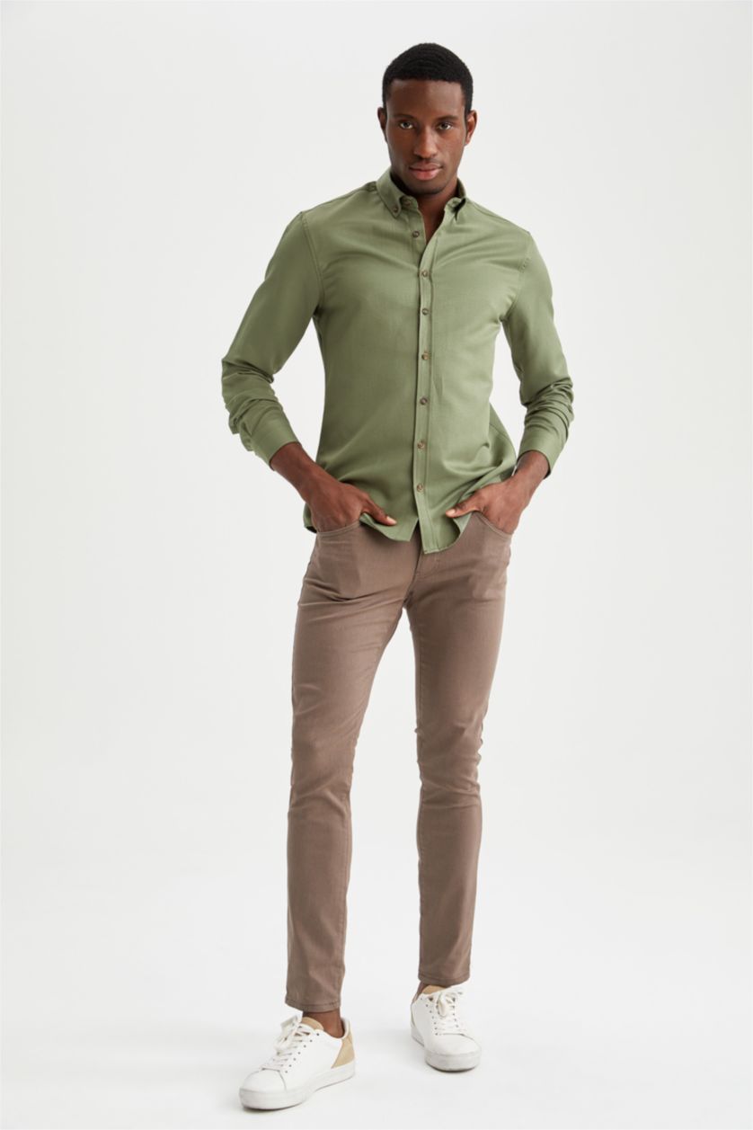 MAN Olive Slim Fit Gabardine Trousers