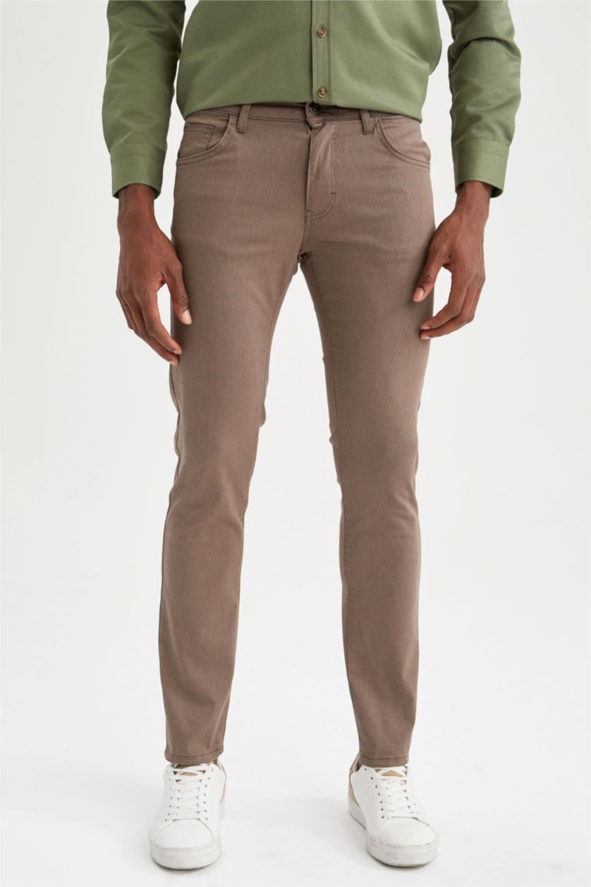 MAN Olive Slim Fit Gabardine Trousers