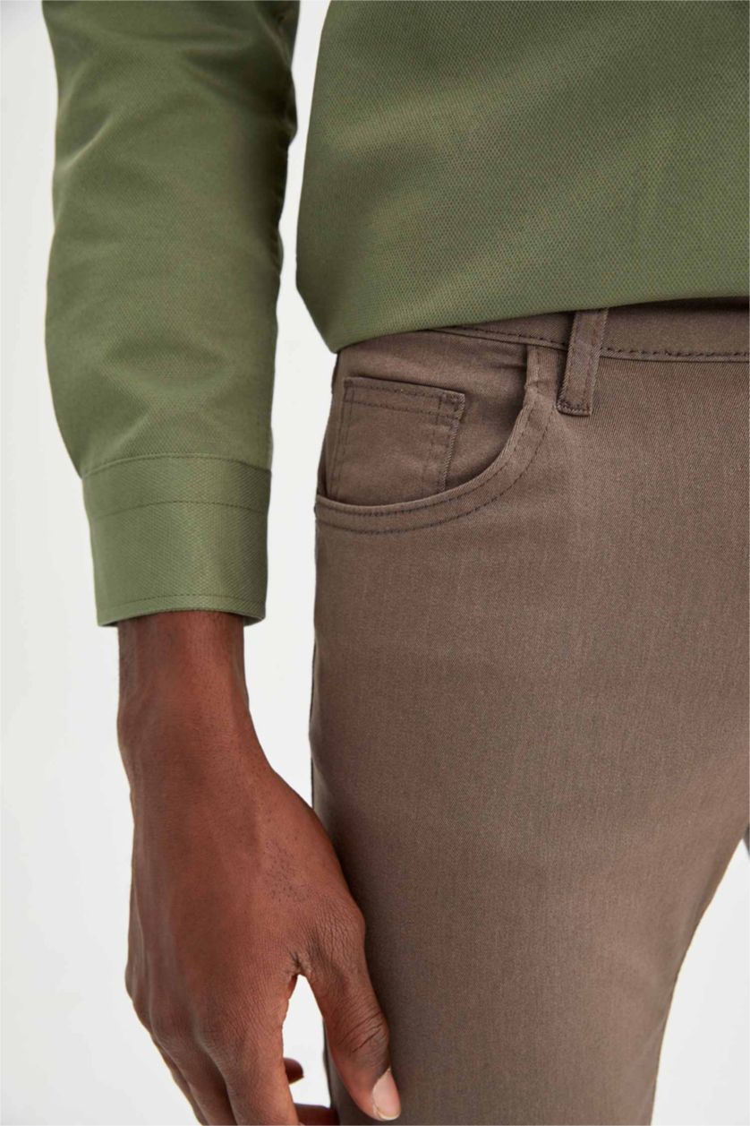 MAN Olive Slim Fit Gabardine Trousers