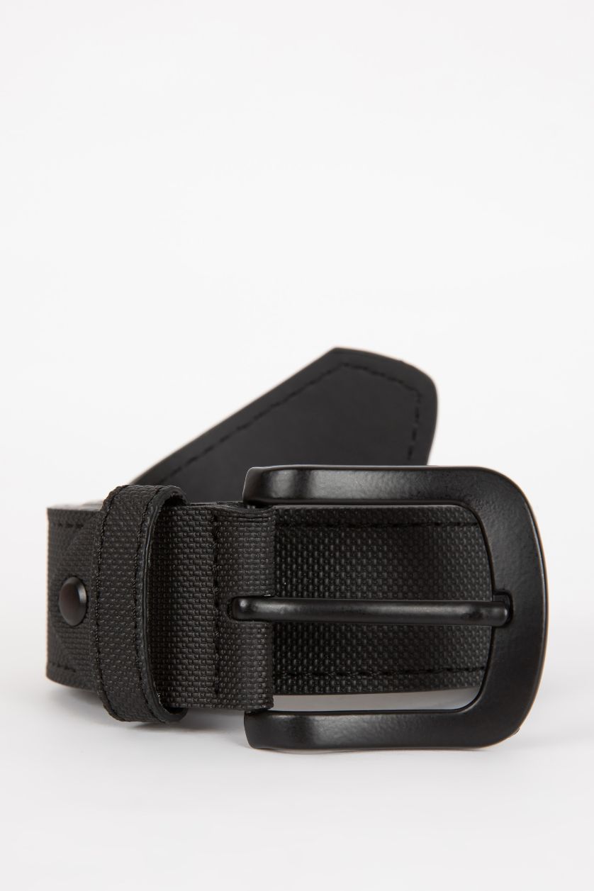 Man Black Men's Oval Buckle Faux Leather Belt