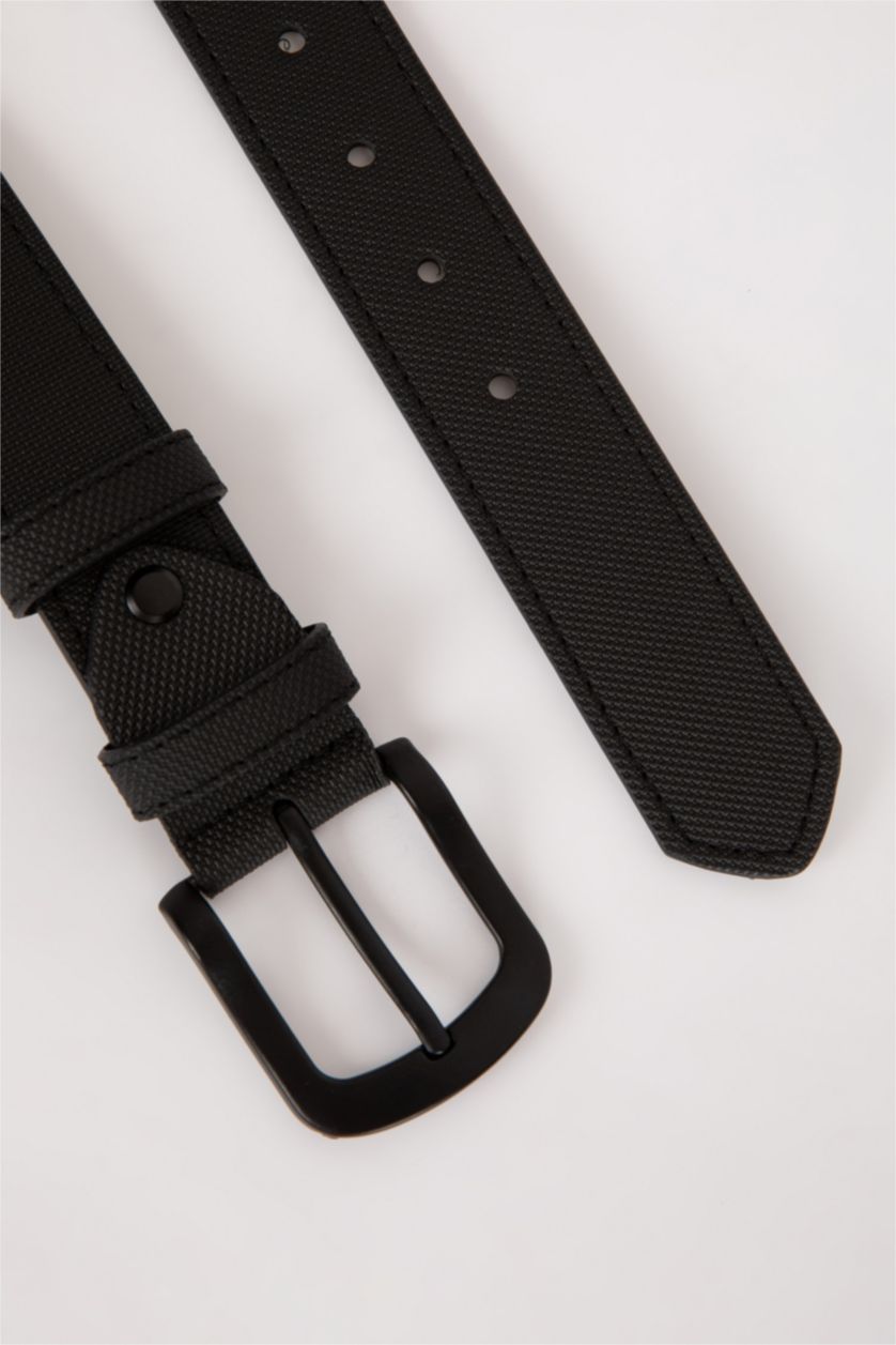 Man Black Men's Oval Buckle Faux Leather Belt