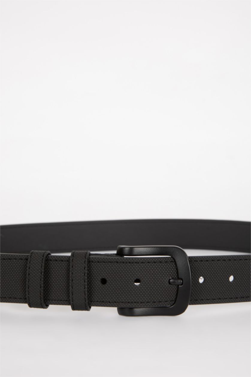 Man Black Men's Oval Buckle Faux Leather Belt